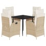 Set da Pranzo da Giardino 5 pz con Cuscini Beige in Polyrattan