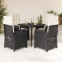 Set da Pranzo da Giardino 5 pz Nero con Cuscini in Polyrattan