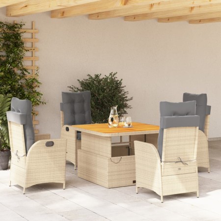 Set da Pranzo da Giardino 5 pz con Cuscini Beige in Polyrattan