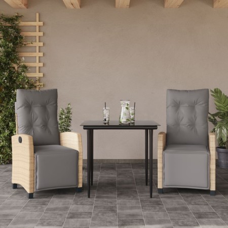 Set Pranzo da Giardino 3 pz con Cuscini Beige Misto Polyrattan