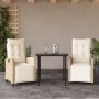 Set da Pranzo da Giardino 3 pz con Cuscini Beige in Polyrattan