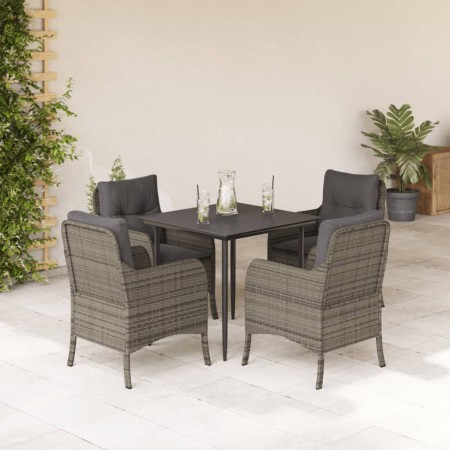 Set da Pranzo da Giardino 5 pz con Cuscini in Polyrattan Grigio