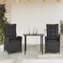 Set da Pranzo da Giardino 3 pz con Cuscini Nero in Polyrattan