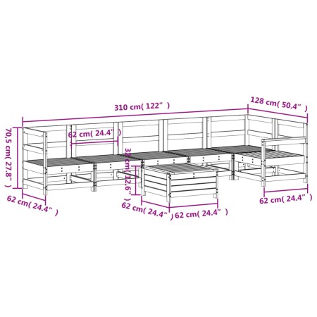 Set Divani da Giardino 7 pz in Legno Impregnato di Pino