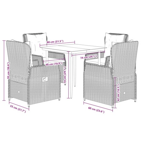 Set da Pranzo da Giardino 5 pz Nero con Cuscini in Polyrattan