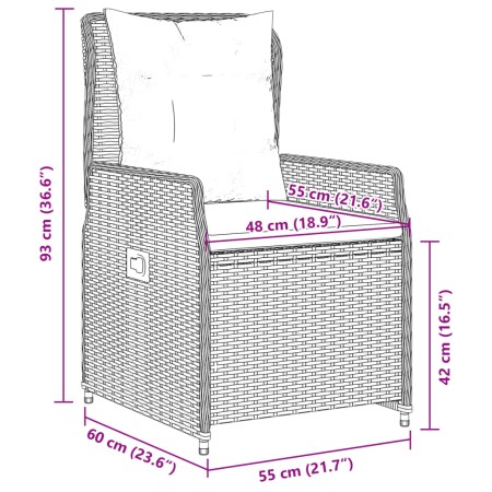 Set da Pranzo da Giardino 5 pz Nero con Cuscini in Polyrattan