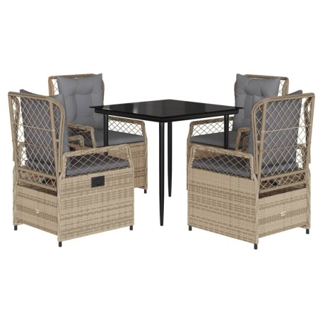 Set da Pranzo da Giardino 5 pz con Cuscini Beige in Polyrattan