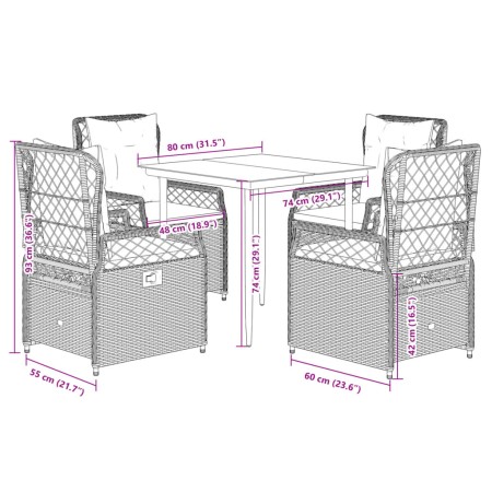 Set da Pranzo da Giardino 5 pz con Cuscini Beige in Polyrattan