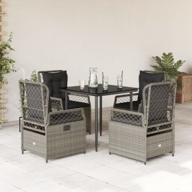 Set Pranzo da Giardino 5pz con Cuscini Grigio Chiaro Polyrattan