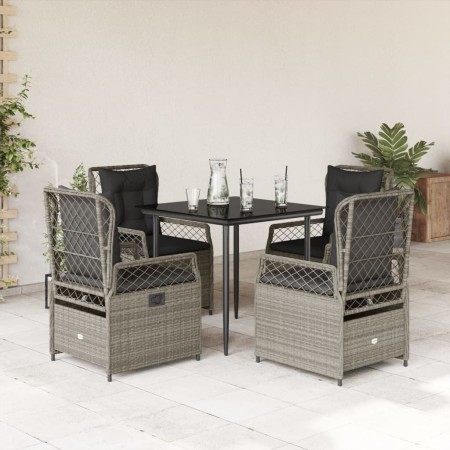 Set Pranzo da Giardino 5pz con Cuscini Grigio Chiaro Polyrattan