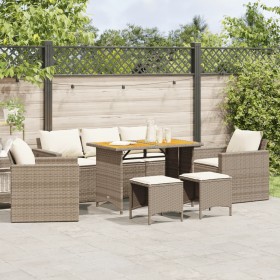 Set Divano da Giardino 6 pz con Cuscini Beige in Polyrattan