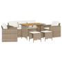 Set Divano da Giardino 6 pz con Cuscini Beige in Polyrattan