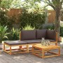 Set Divano da Giardino 3pz con Cuscini Legno Massello di Acacia