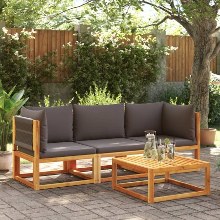 Set Divano da Giardino 3pz con Cuscini Legno Massello di Acacia