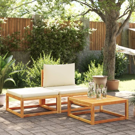 Set Divano da Giardino 3pz con Cuscini Legno Massello di Acacia