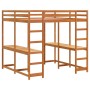 Letto Soppalco Scrivania e Scala Marrone Cera 200x200cm Pino
