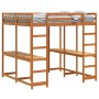 Letto Soppalco Scrivania e Scala Marrone Cera 200x200cm Pino