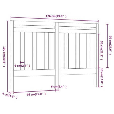 Testiera per Letto 126x4x100 cm in Legno Massello di Pino