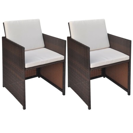 Sedie da Giardino 2 pz con Cuscini in Polyrattan Marrone