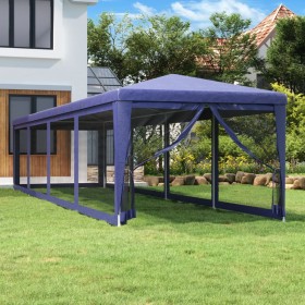 Tenda per Feste con 10 Pareti Laterali in Rete Blu 3x12 m HDPE