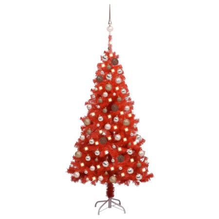 Albero di Natale Preilluminato con Palline Rosso 150 cm PVC