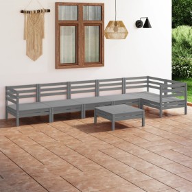 Set Salotto da Giardino 7 pz in Legno Massello di Pino Grigio