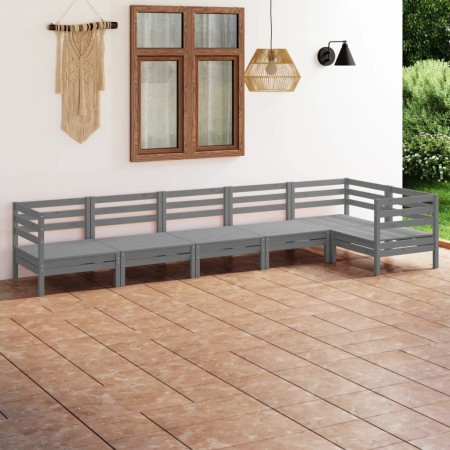 Set Salotto da Giardino 6 pz in Legno Massello di Pino Grigio