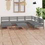 Set Salotto da Giardino 8 pz in Legno Massello di Pino Grigio