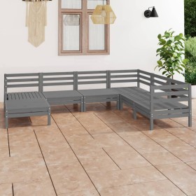 Set Salotto da Giardino 7 pz in Legno Massello di Pino Grigio