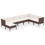 Set Divani da Giardino 8 pz con Cuscini in Polyrattan Marrone