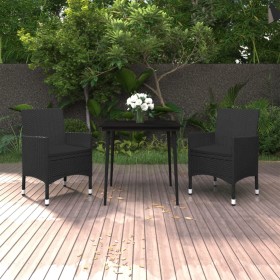 Set da Pranzo da Giardino 3 pz con Cuscini Polyrattan e Vetro