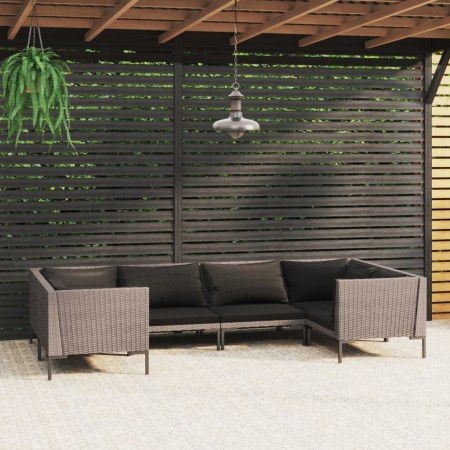 Divani da Giardino 6 pz con Cuscini in Polyrattan Grigio Scuro