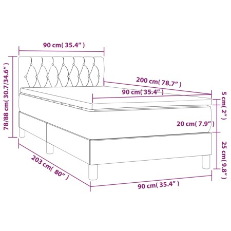 Letto a Molle con Materasso e LED Crema 90x200 cm in Tessuto