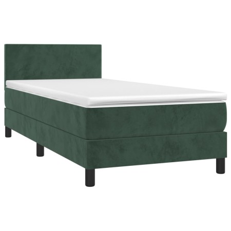 Letto a Molle con Materasso e LED Verde Scuro 90x200cm Velluto