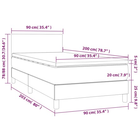 Letto a Molle con Materasso e LED Verde Scuro 90x200cm Velluto