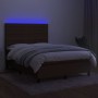 Letto a Molle Materasso e LED Marrone Scuro 140x200 cm Tessuto