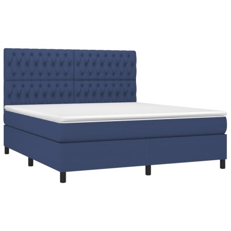 Letto a Molle con Materasso e LED Blu 180x200 cm in Tessuto