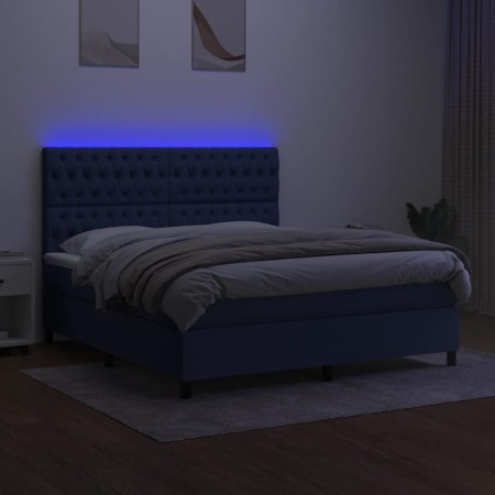 Letto a Molle con Materasso e LED Blu 180x200 cm in Tessuto