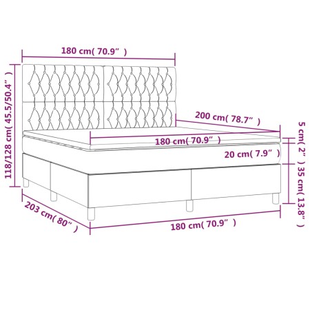 Letto a Molle con Materasso e LED Blu 180x200 cm in Tessuto