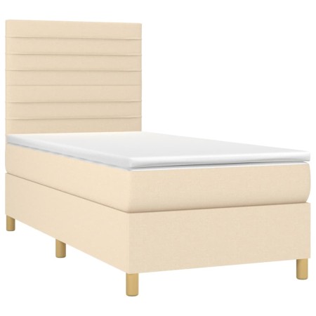 Letto a Molle con Materasso e LED Crema 90x190 cm in Tessuto