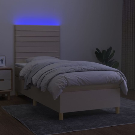 Letto a Molle con Materasso e LED Crema 90x190 cm in Tessuto