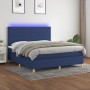 Letto a Molle con Materasso e LED Blu 180x200 cm in Tessuto