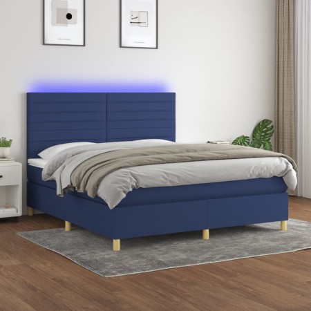 Letto a Molle con Materasso e LED Blu 180x200 cm in Tessuto