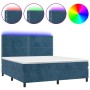 Letto a Molle con Materasso e LED Blu Scuro 180x200 cm