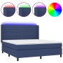 Letto a Molle con Materasso e LED Blu 180x200 cm in Tessuto