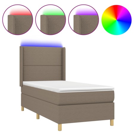 Letto a Molle Materasso e LED Marrone Scuro 90x200cm in Tessuto