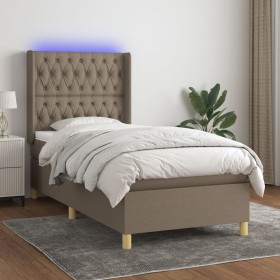 Letto a Molle con Materasso e LED Tortora 90x200 cm in Tessuto