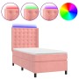 Letto a Molle con Materasso e LED Rosa 90x200 cm in Velluto