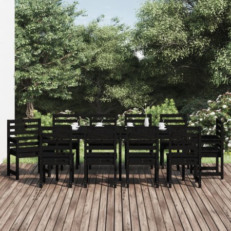 Set da Pranzo per Giardino 11pz Nero in Legno Massello di Pino