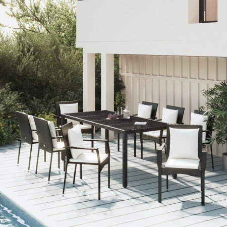 Set da Pranzo da Giardino 9 pz con Cuscini Nero in Polyrattan